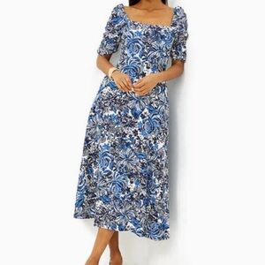 NWT Lilly Pulitzer Mylie Short Sleeve Linen Dress Low Tide Navy Pandarama Sz 4